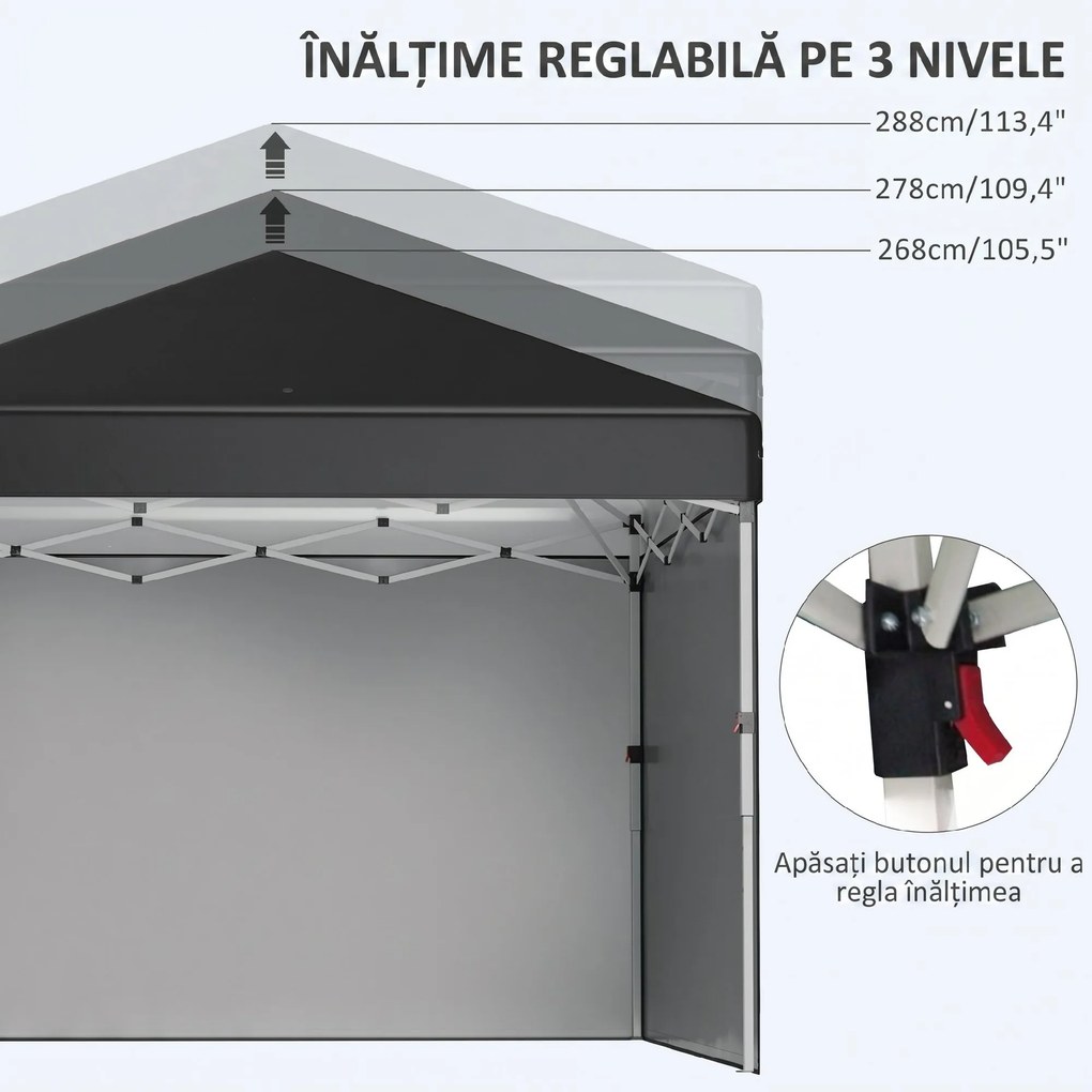Outsunny Pavilion de Grădină Pliabil cu Înălțime Ajustabilă, 2 Pereți și Geantă Inclusă, 297x297x288 cm, Negru | Aosom Romania