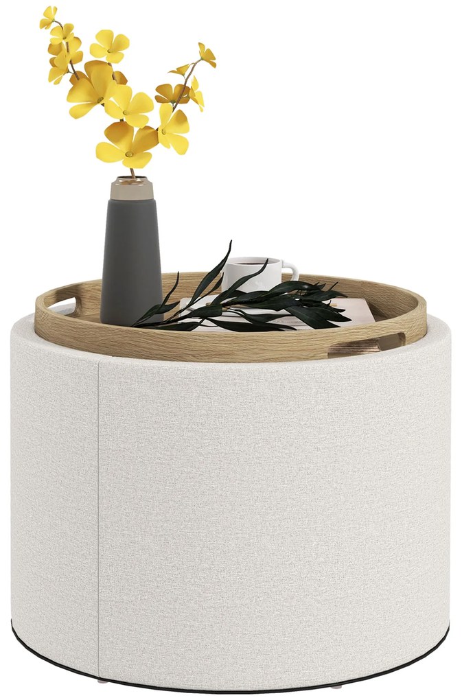 HOMCOM Taburet Taburet tapițat, in, spațiu de depozitare ascuns, capac reversibil, 5 6cm x 56 cm x 42 cm, crem + natural | Aosom Romania