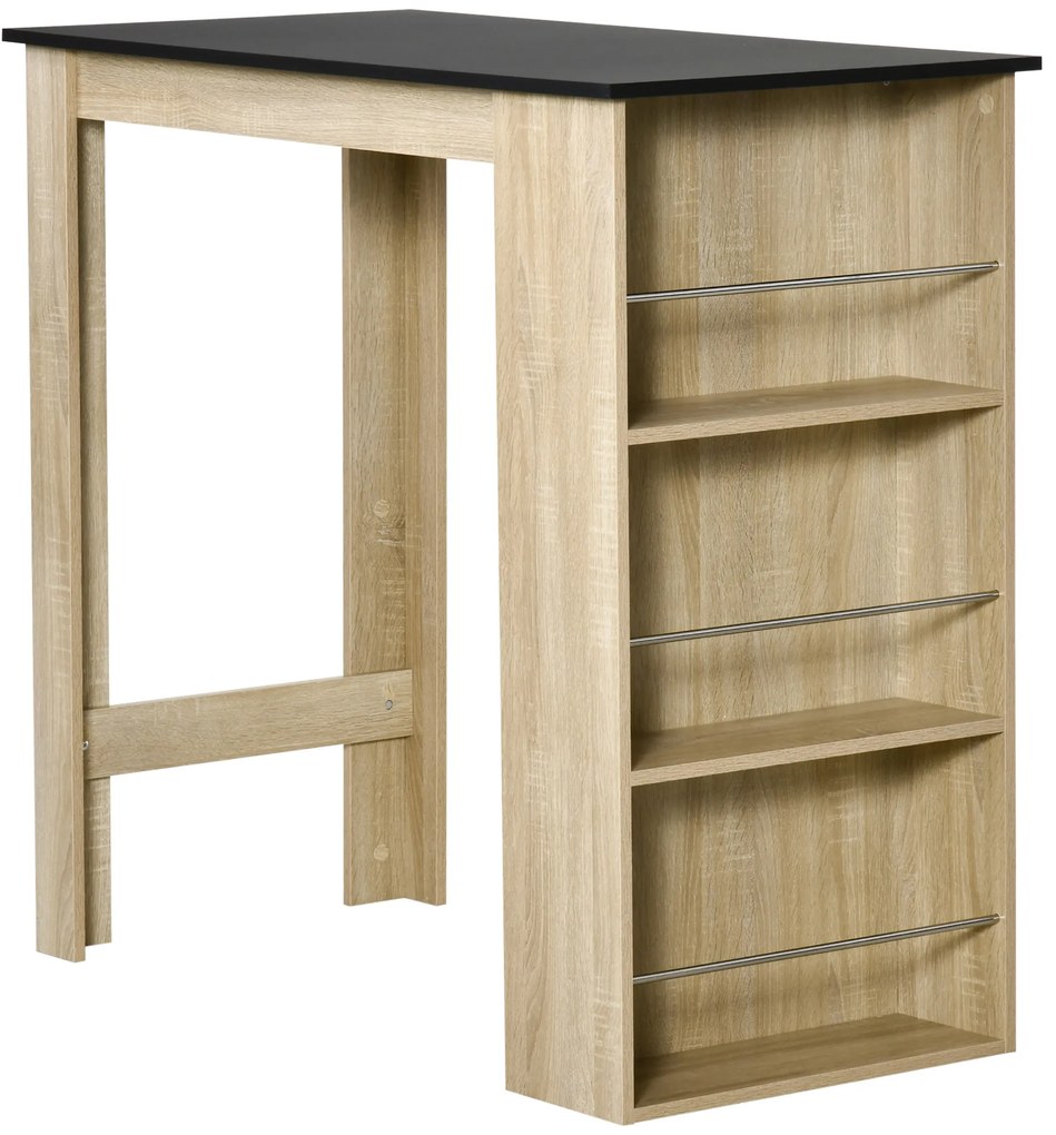 HOMCOM Masă de bar masă înaltă pentru bucătărie masă tip bar - dim. 112L x 57l x 106H cm - 3 rafturi - aspect stejar deschis/negru | Aosom Romania