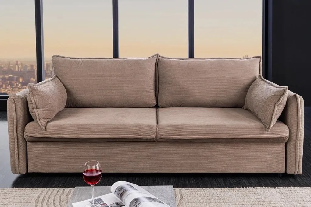 Canapea extensibila, Catifea Raiata, Taupe, APARTMENT 215cm A-44502 VC