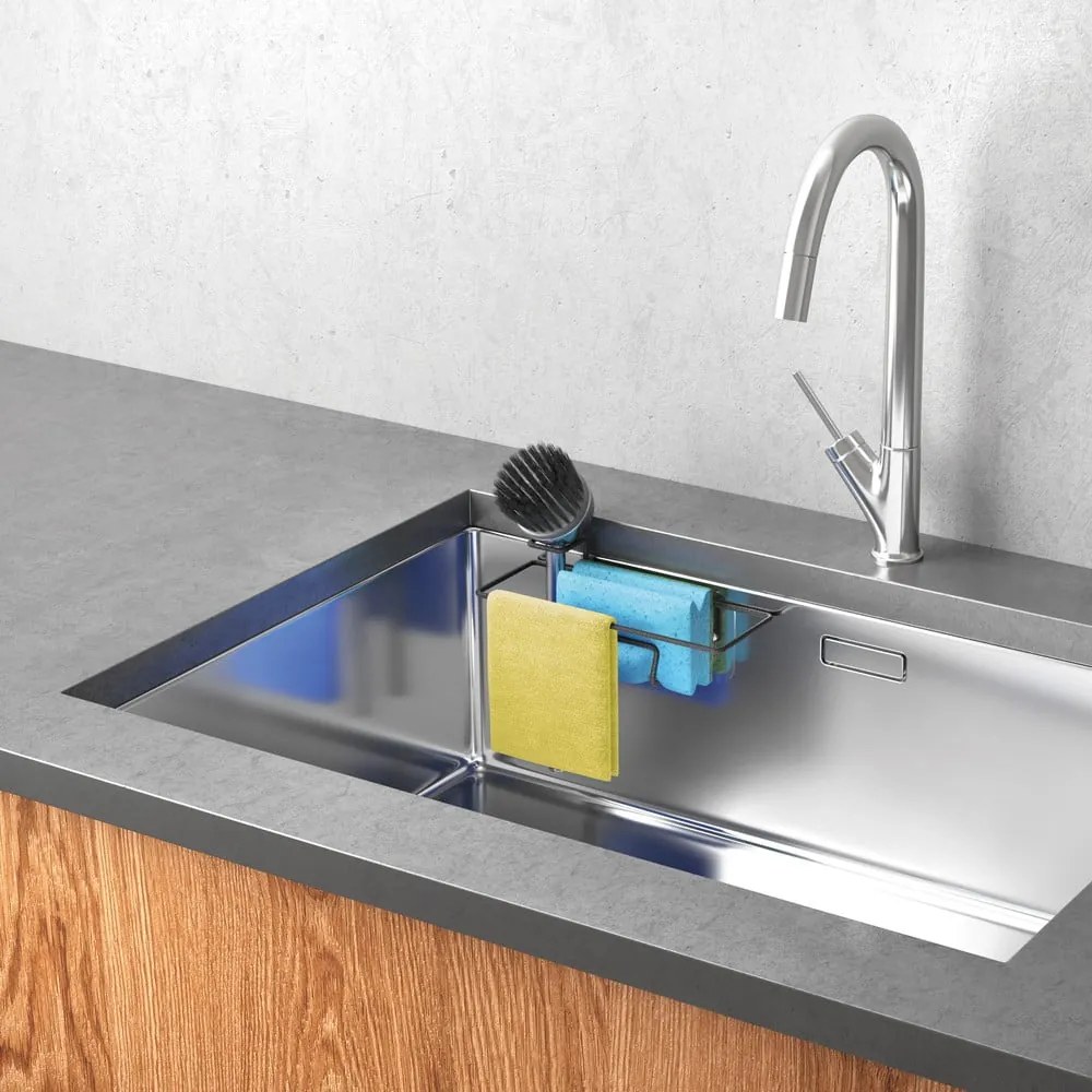 Organizator pentru chiuvetă negru mat autoadeziv din metal Lava – Metaltex