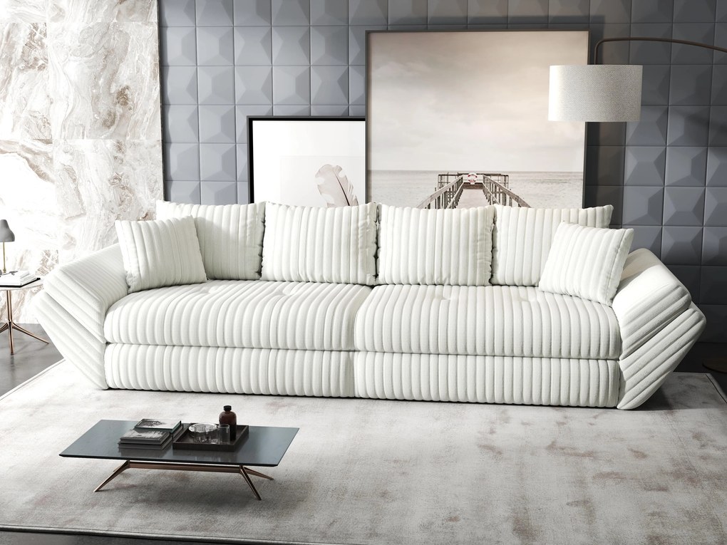 Canapea extensibilă dumonde cu ladă de depozitare si sezut confortabil din spuma high-density, Loana Ambience Ivory 300x100 cm