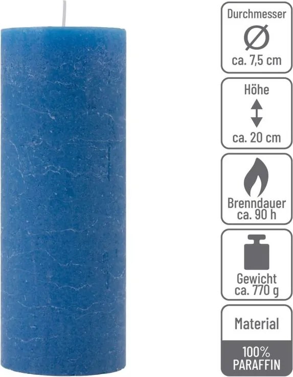 Set de lumânări rustice, 20 cm, Ø 7,5 cm, albastru, 2 buc