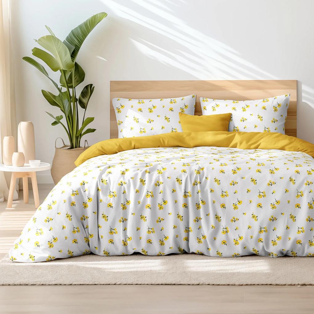 Goldea lenjerie de pat din 100% bumbac duo - flori galbene cu galben-miere 140 x 200 și 50 x 70 cm