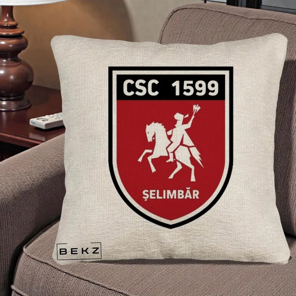 Perna Personalizata CSC 1599 Selimbar Fotbal, 40x40 cm, Bej Canapea, Husa Detasabila, Perna Inclusa, BEKZ®