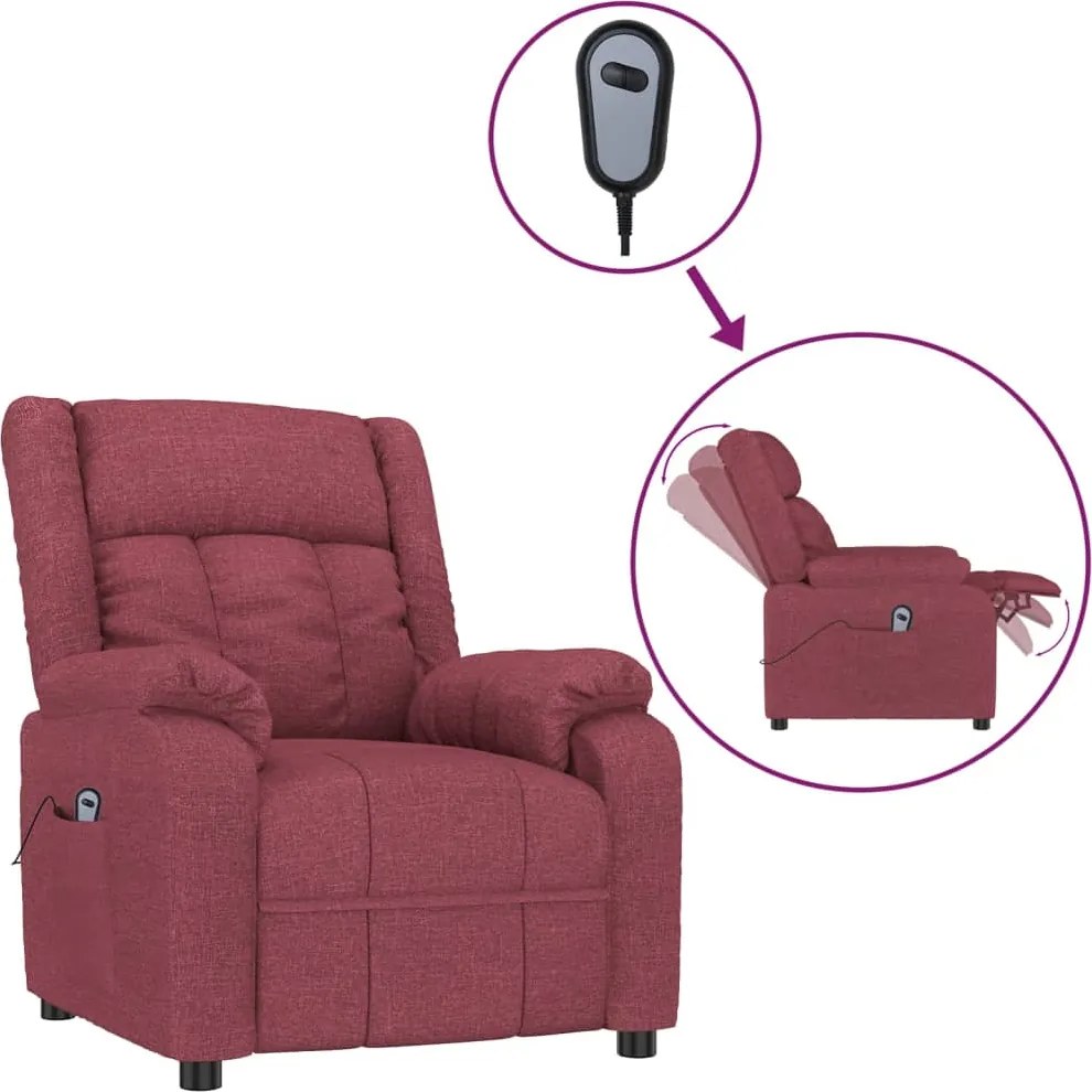 vidaXL Fotoliu rabatabil electric, roșu vin, material textil