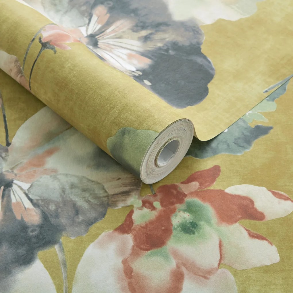 Tapet Water Lilies, Honey Yellow Luxury Floral, 1838 Wallcoverings, 5.3mp / rola