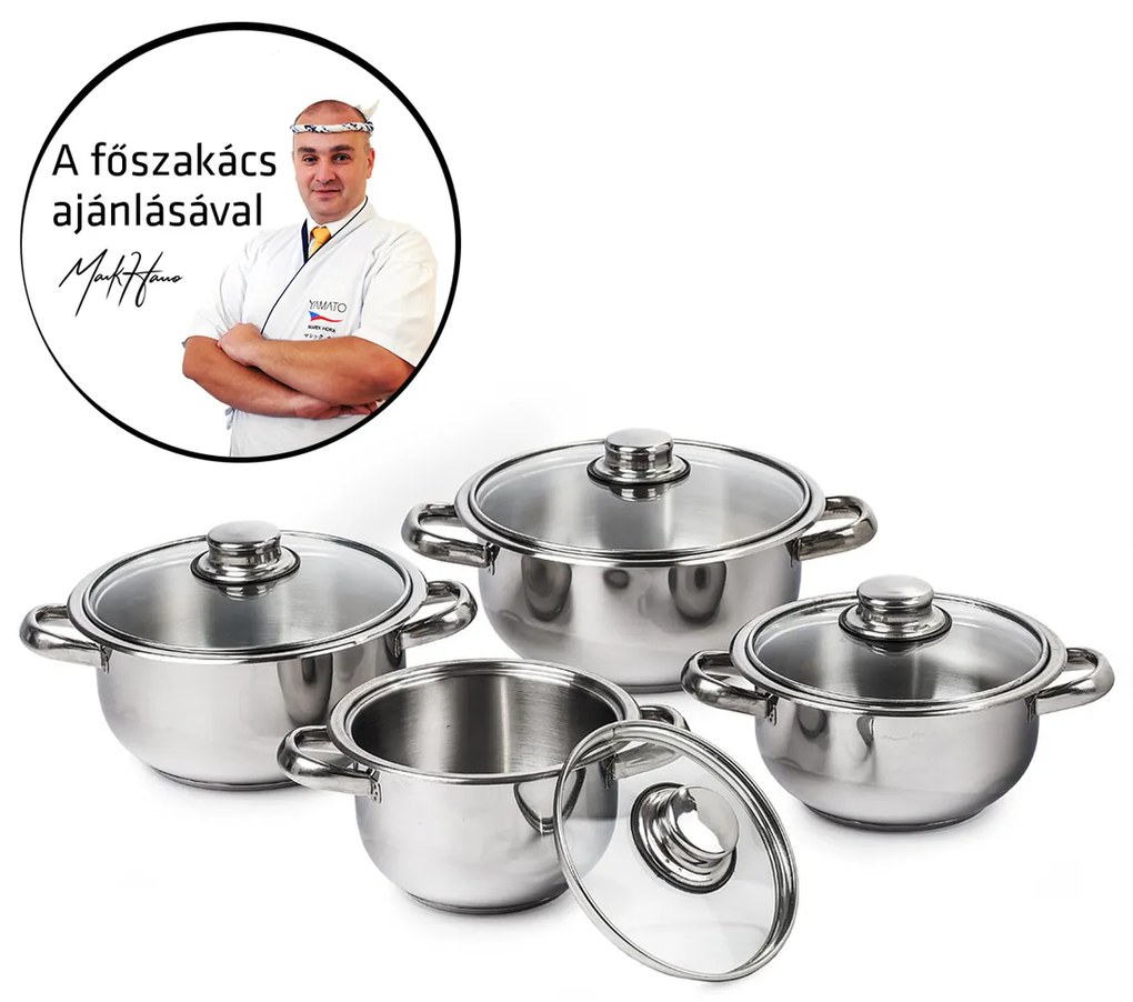 4Home set oale inox cu capac sticlă Destiny, 8 piese