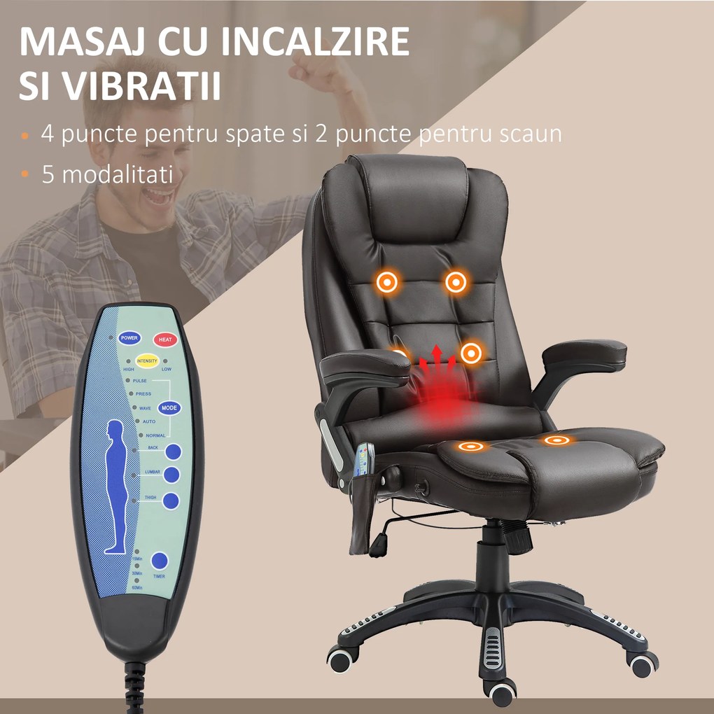 Scaun birou masaj cu incalzire si masaj, 62x68x111-121 cm | Aosom Romania