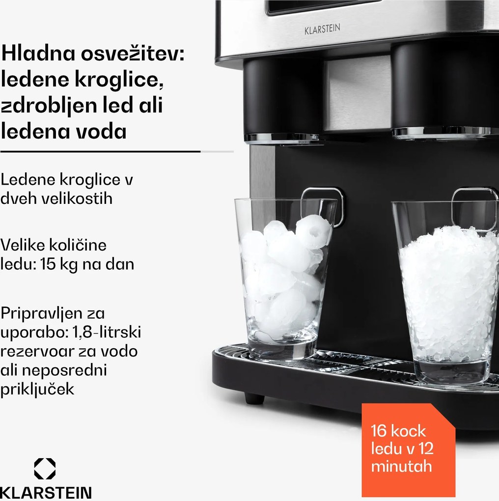 Klarstein Eiszeit Crush, aparat de făcut gheață, 2 mărimi, gheață zdrobită, argintiu