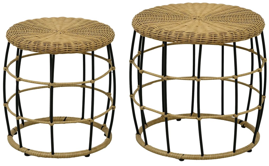 Outsunny Set de 2 mese de cafea gigogne pentru grădină, masă de aplicație rotundă îmbinabilă, rășină imitație ratan kaki închis | Aosom Romania