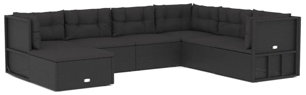 3187157 vidaXL Set mobilier de grădină cu perne, 7 piese, negru, poliratan