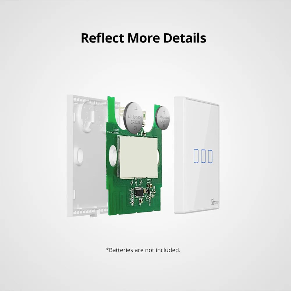 Telecomanda Wireless Sonoff T2EU2C-RF, 2 canale, RF, sticla securizata, alba