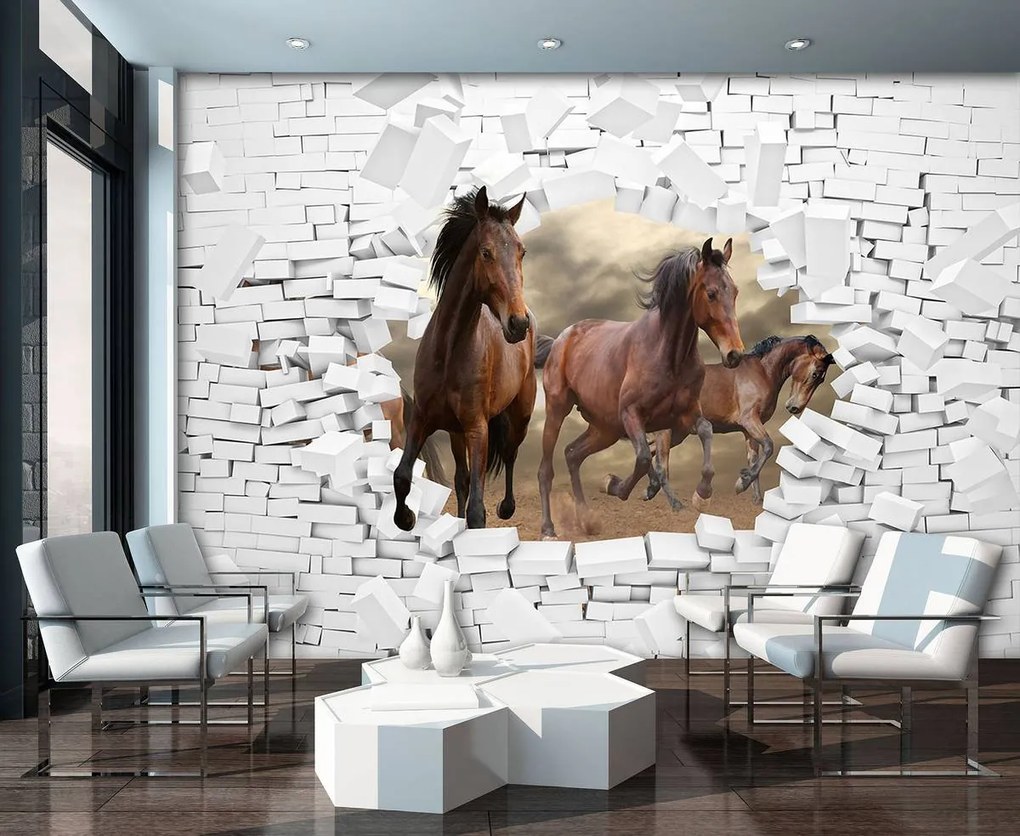 Fototapet - 3D cai în perete (254x184 cm)
