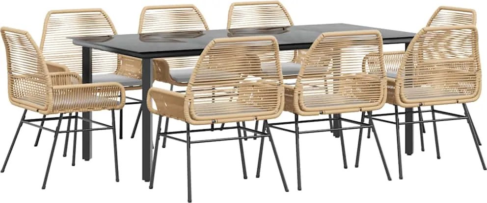 vidaXL Set de sufragerie de grădină de 9 piese sticlă poliratan maro