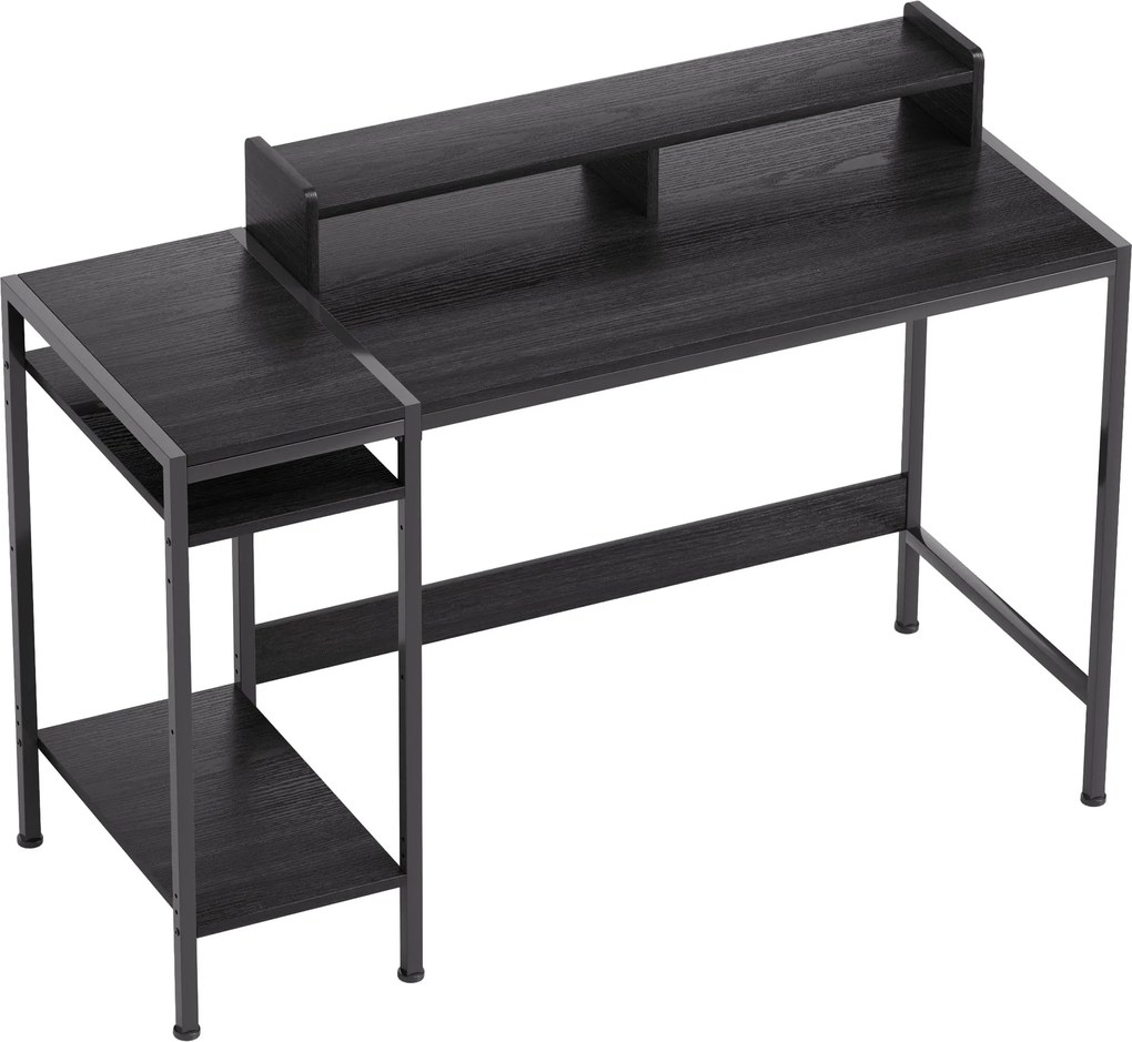 HOMCOM Birou PC cu Rafturi Reversibile, Suport pentru Monitor și 2 Rafturi Reglabile, 120x48x85,5 cm, Negru | Aosom Romania