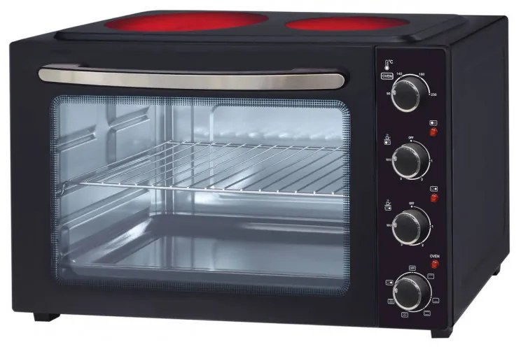Cuptoc electric cu plite Oliver Voltz OV51441E45, 4300 W, 6 trepte, 45 L, 90-230°C, 2 plite cu infrarosu, Ventilator, Iluminare, Negru