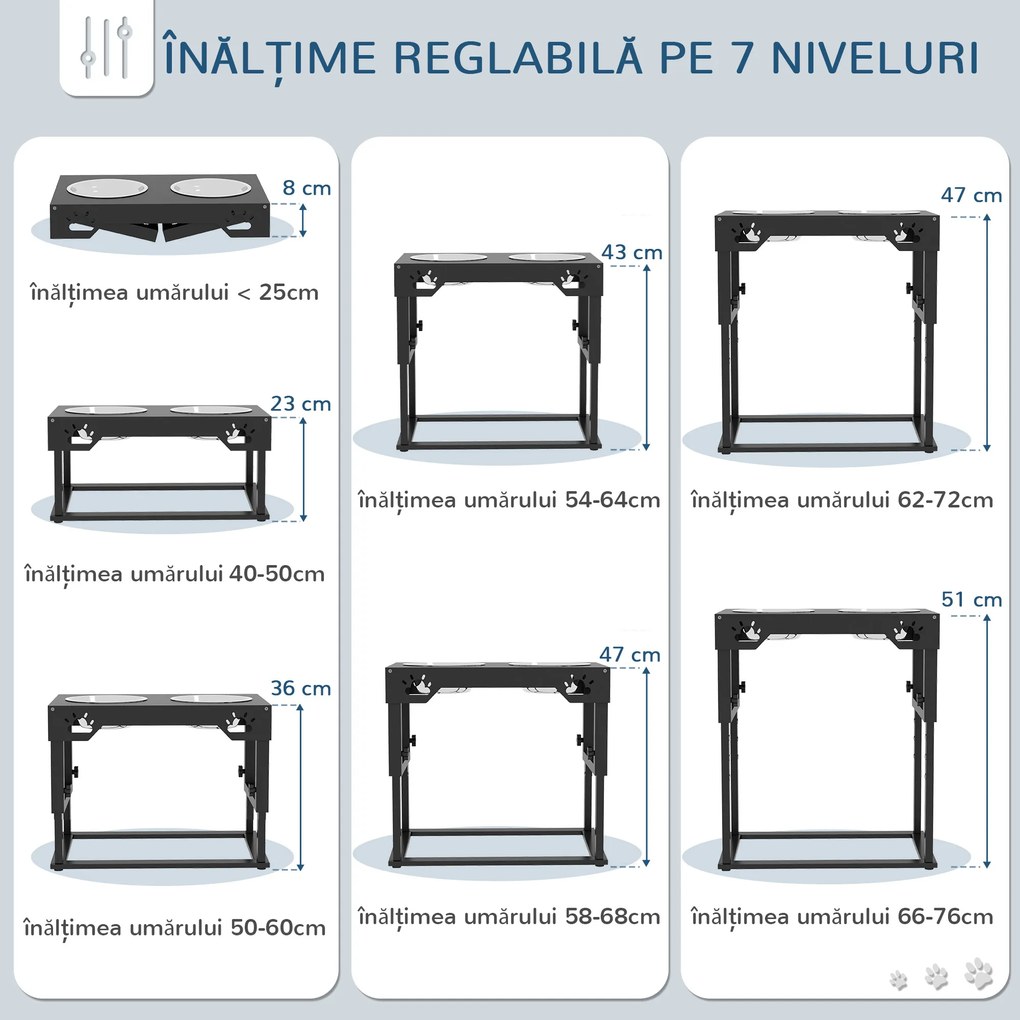 Boluri Înălțate PawHut pentru Câini cu Înălțime Ajustabilă, Suport și 2 Boluri din Oțel Inoxidabil, Ideal pentru Hrănirea Confortabilă | Aosom Romania