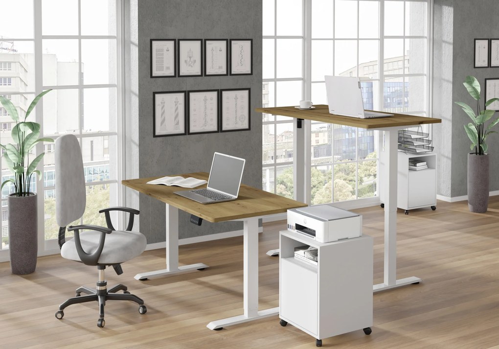 Masă PC electrică Motiva 140 (alb + Stejar artisan). Promo -7%. 1124894