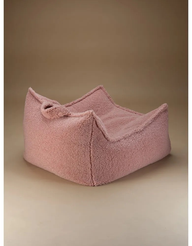 Fotoliu puf pentru copii roz cu tapițerie din țesătură bouclé Chair – Wigiwama