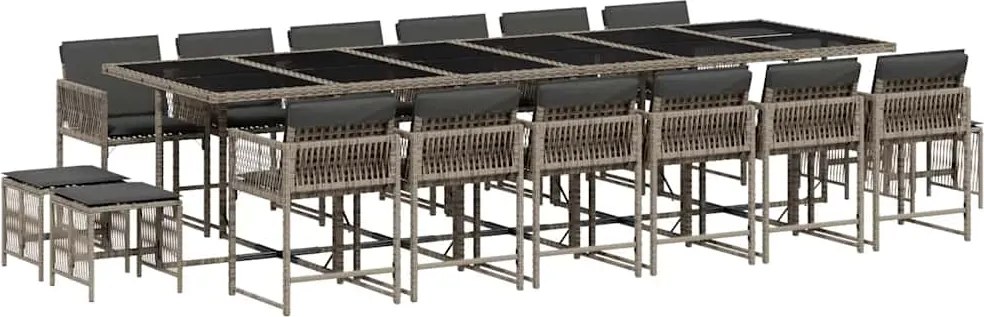 vidaXL Set mobilier de grădină cu perne, 17 piese, gri, poliratan