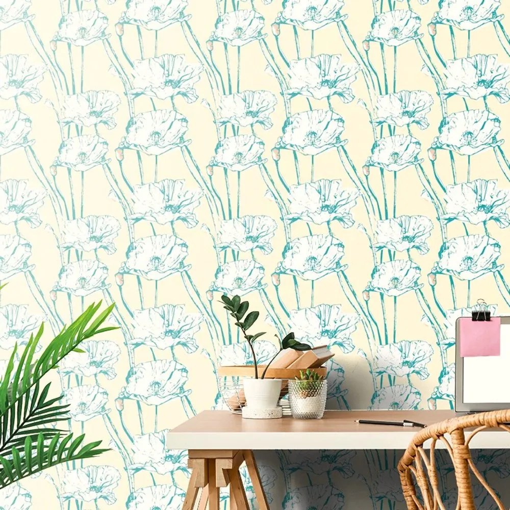Tapet maci înfloritori în design galben-verde