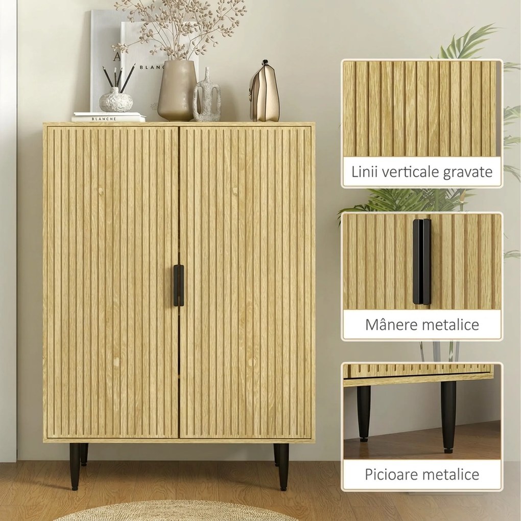 HOMCOM Dulap Pantofi 5 Niveluri cu Rafturi Reglabile, Picioare Metalice, Design Elegant Stejar, Stabil și Sigur, 80x38x110 cm | Aosom Romania