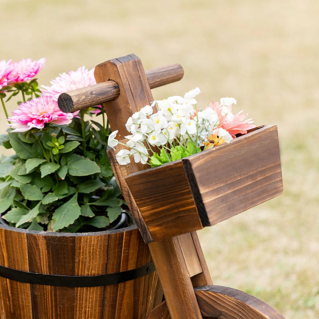 Outsunny Suport de flori triciclu, raft pentru ghivece de flori, jardiniere dim. 52L x 31l x 45H cm, Lemn de brad | Aosom Romania