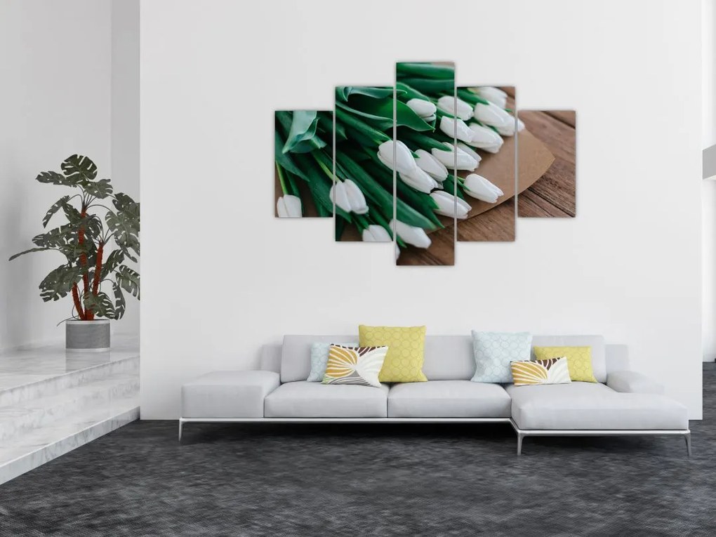 Tablou cu buchet de lalele albe (150x105 cm)