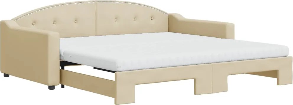 vidaXL Pat de zi cu extensie și saltele, crem, 100x200 cm, textil