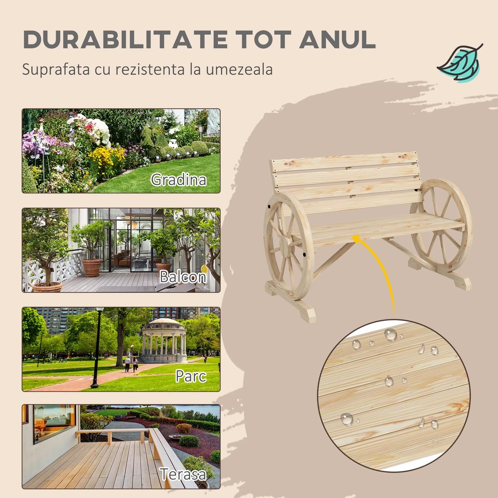 Outsunny Banca Country Fonta 127×60×85 cm – 2‑locuri cu Cotiere Rotative Neagra | Aosom Romania