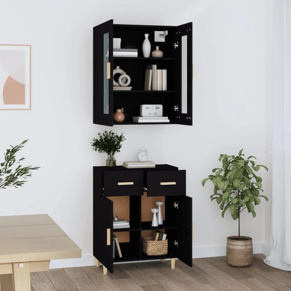 Dulap inalt, negru, 69,5x34x180 cm, lemn prelucrat
