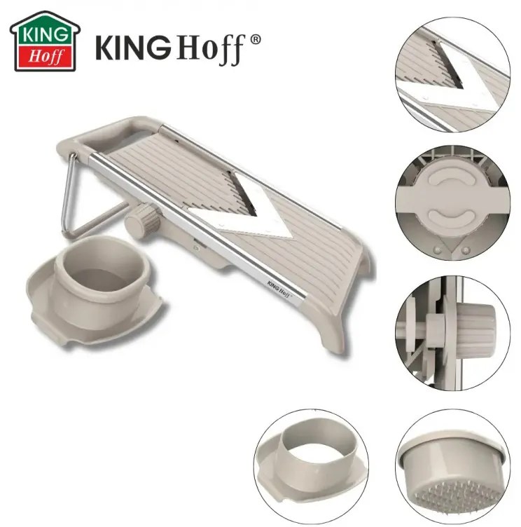 Răzătoare de legume Kinghoff KH 2006, grosime reglabilă, lame în formă de V, Julienne 5 mm, bej/gri