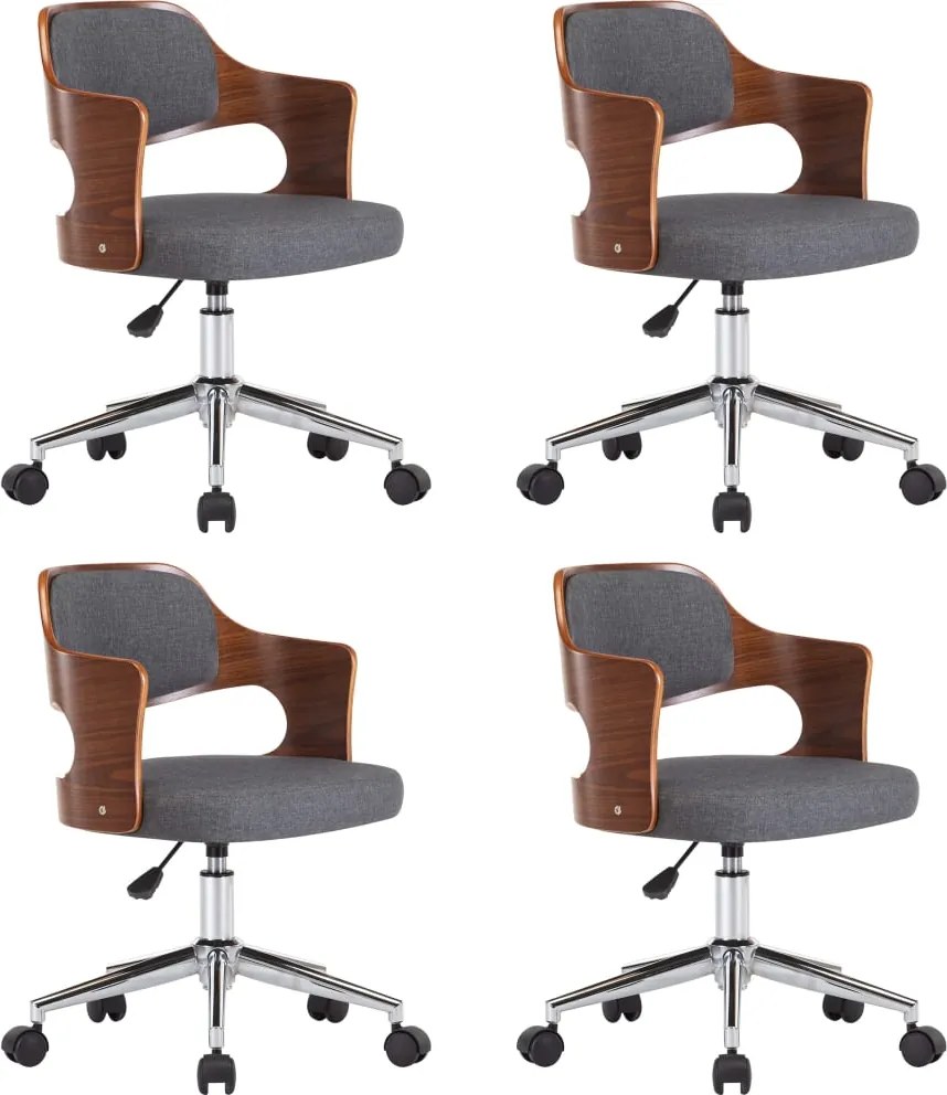 vidaXL Scaune de bucătărie pivotante, 4 buc, gri, lemn curbat/textil