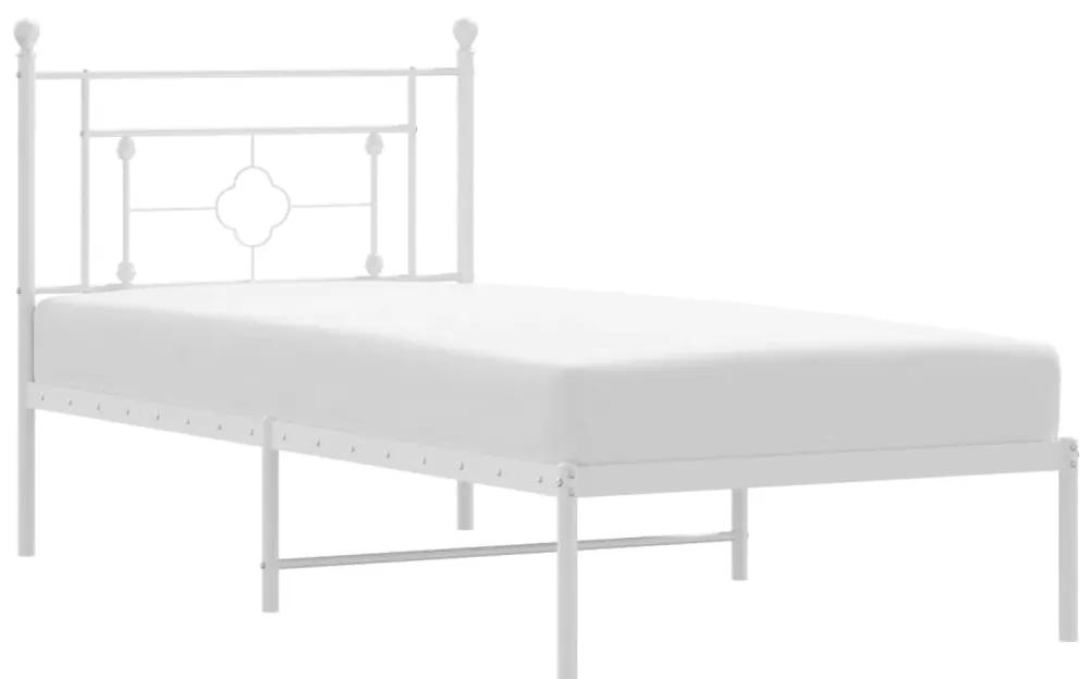 374380 vidaXL Cadru de pat metalic cu tăblie, alb, 90x190 cm