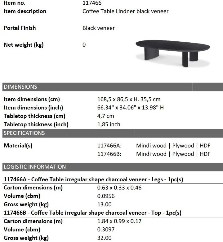 Masuta de cafea moderna design LUX Lindner negru