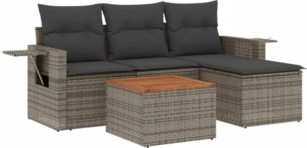 vidaXL Set canapea de grădină cu perne, 5 piese, gri, poliratan