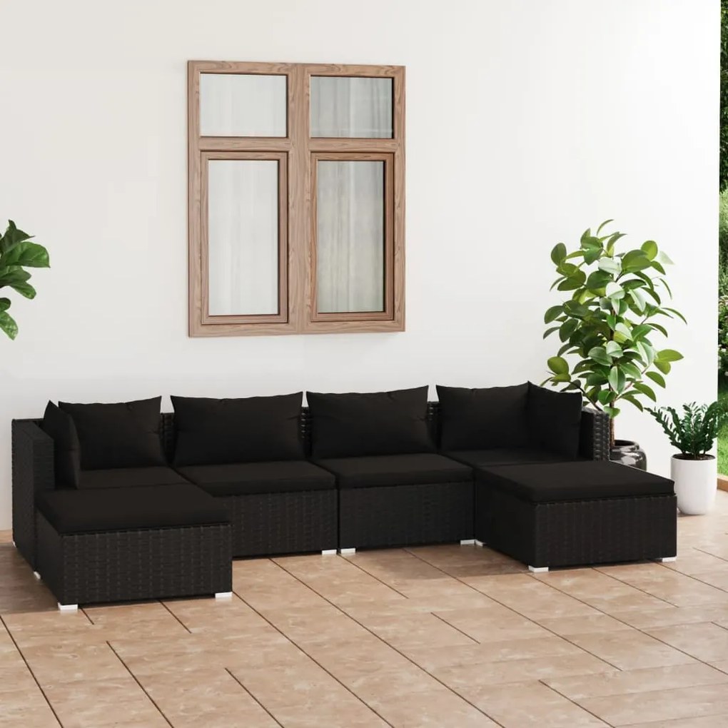 3101800 vidaXL Set mobilier de grădină cu perne, 6 piese, negru, poliratan