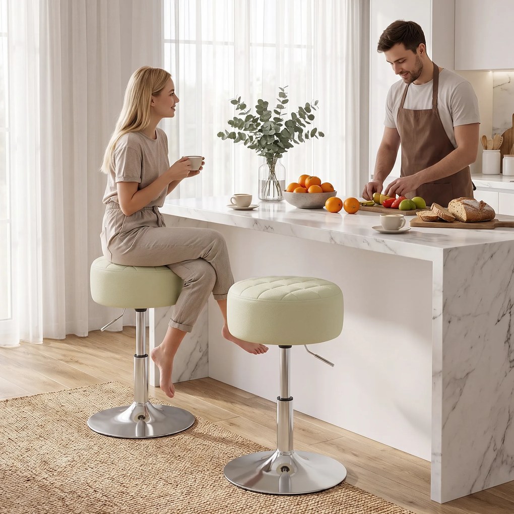 HOMCOM Scaun de Bar din Piele Ecologică PU, Reglabil pe Înălțime, Șezut Moale Gros, Rotire 360°, Pentru Insulă, Alb | Aosom Romania