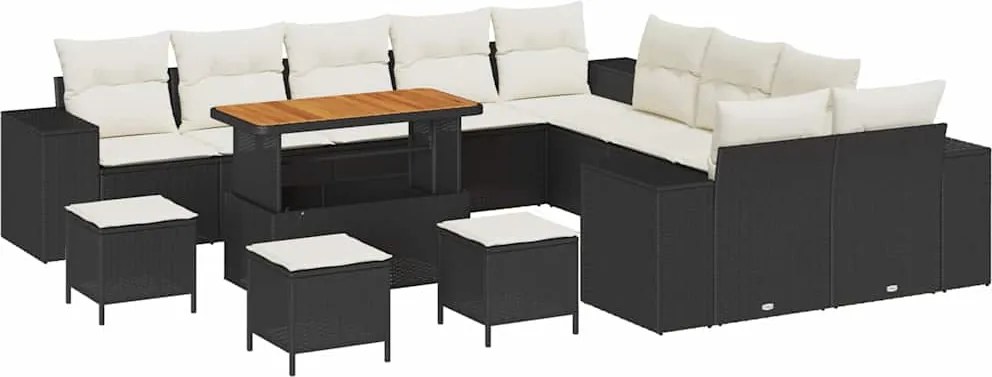 vidaXL Set de canapele pentru grădină 14 pcs Negru și Crem poliratan
