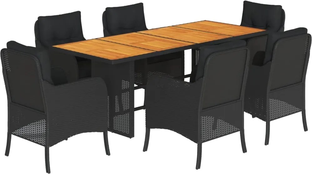 vidaXL Set mobilier de grădină cu perne, 7 piese, negru, poliratan