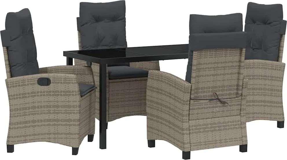 vidaXL Set de masă pentru grădină cu pernă 5 pcs Gri poliratan