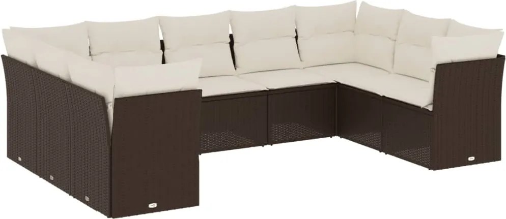 vidaXL Set canapele de grădină cu perne, 9 piese, maro, poliratan