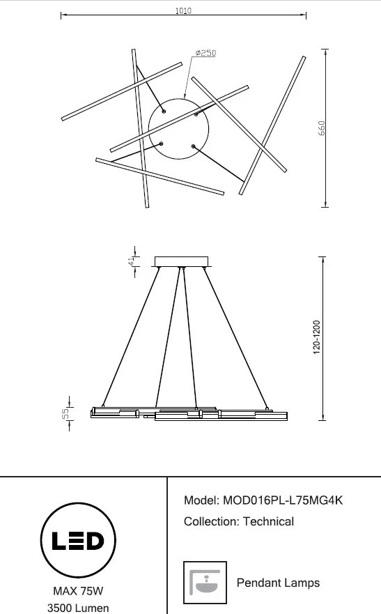 Lustra LED design modern Line auriu mat, 4000K
