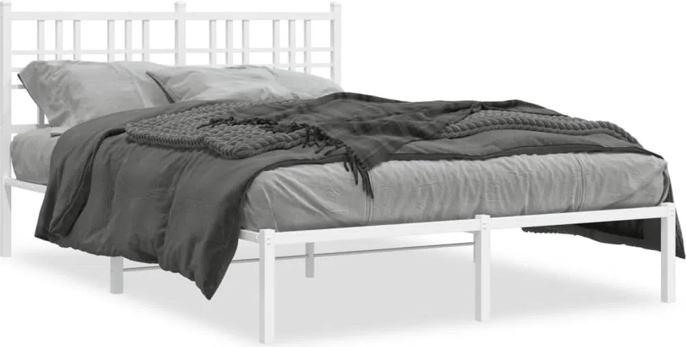 vidaXL Cadru de pat metalic cu tăblie, alb, 120x200 cm