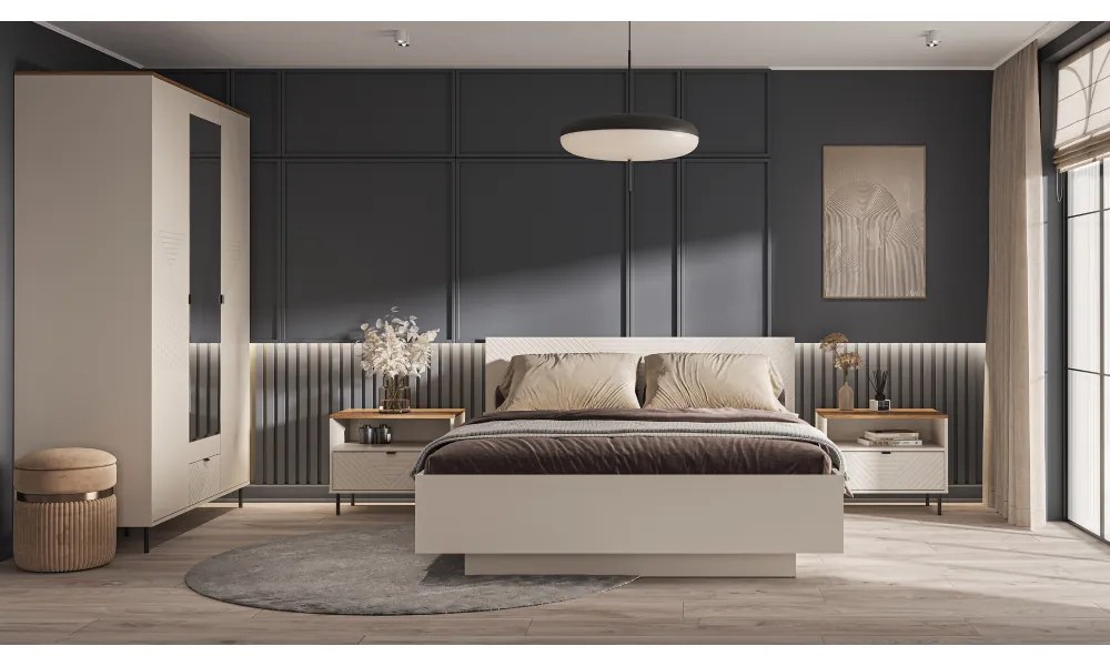 Noptieră EYCO 1S, cașmir/stejar castello