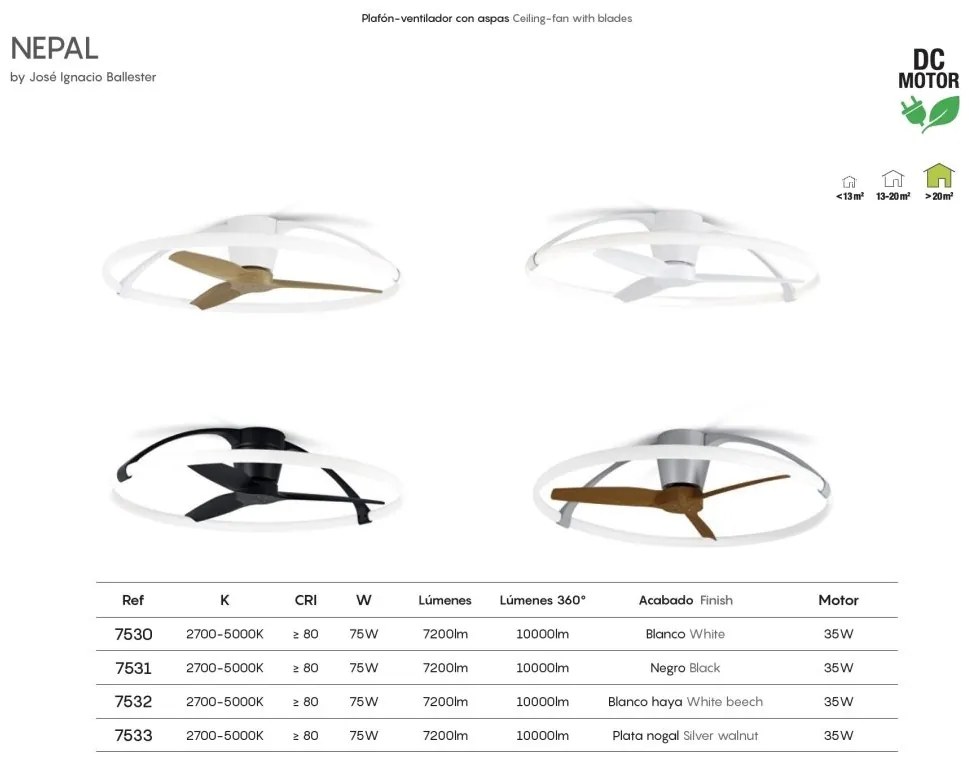 Lustra LED Smart cu Ventilator si telecomanda NEPAL nuc/argintiu