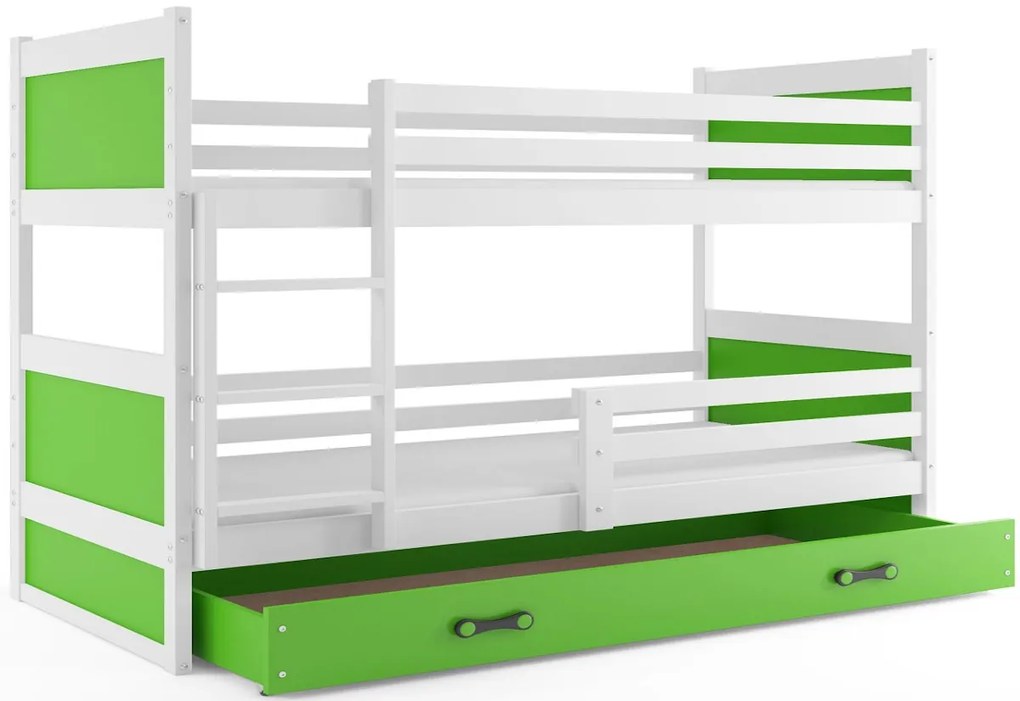 Expedo Pat supraetajat FIONA 2 COLOR + SD + saltea + somieră GRATIS, 90x200 cm, alb, verde