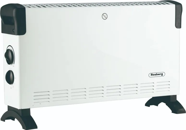 Convector electric Rosberg R51974FT, 2000W, 3 trepte, Ventilator turbo, Termostat, Protectie la supraincalzire, Alb