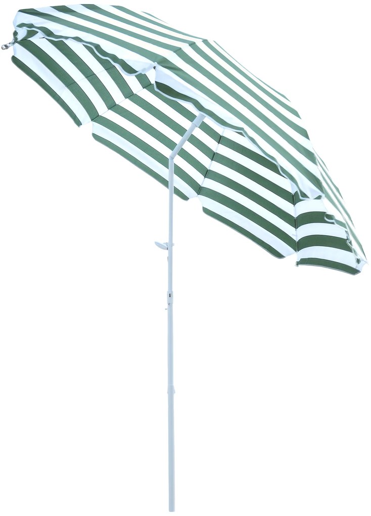 Outsunny Umbrelă de Plajă cu Acoperiș Înclinabil la 45°, Ø1.8x2 m, Verde și Alb | Aosom Romania